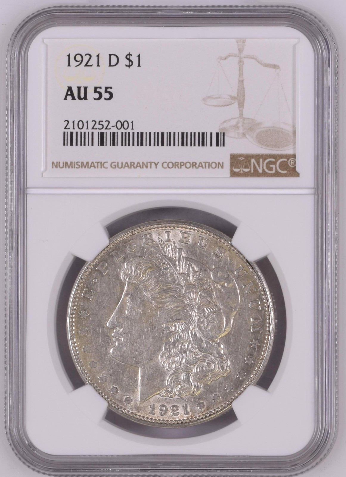 1921-D MORGAN DOLLAR ~ NICE CHOICE ABOUT UNCIRCULATED NGC AU55