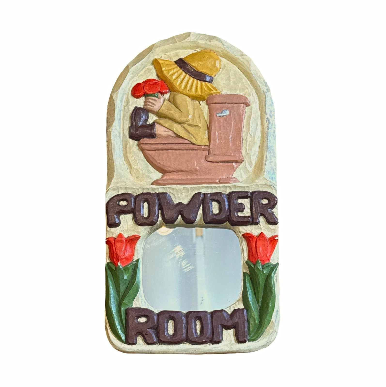 Vintage MCM Ceramic Powder Room Wall Mirror Cottagecore Boho Kitschy Vintage MCM Ceramic Powder Room Wall Mirror Cottagecore Boho Kitschy