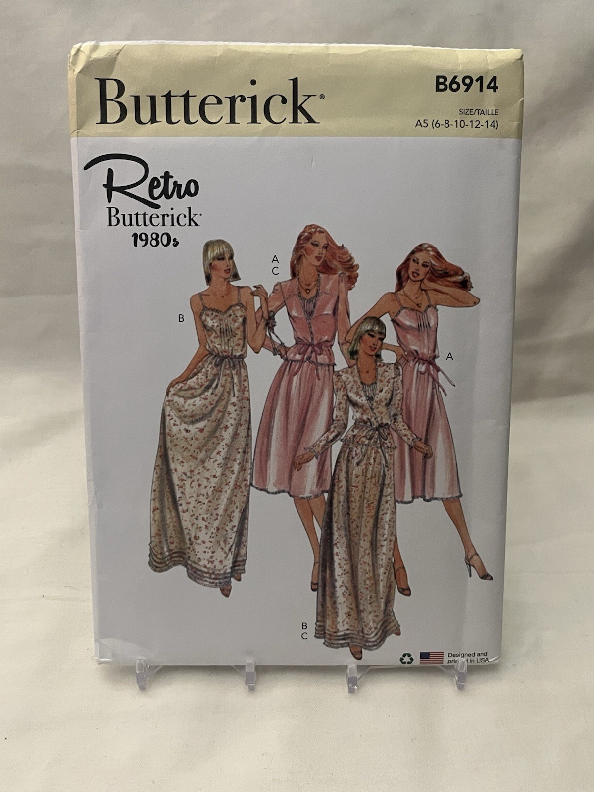 Butterick B6914 Retro 1980s V Neck Dress Straps Robe Jacket Sewing Pattern 6-14