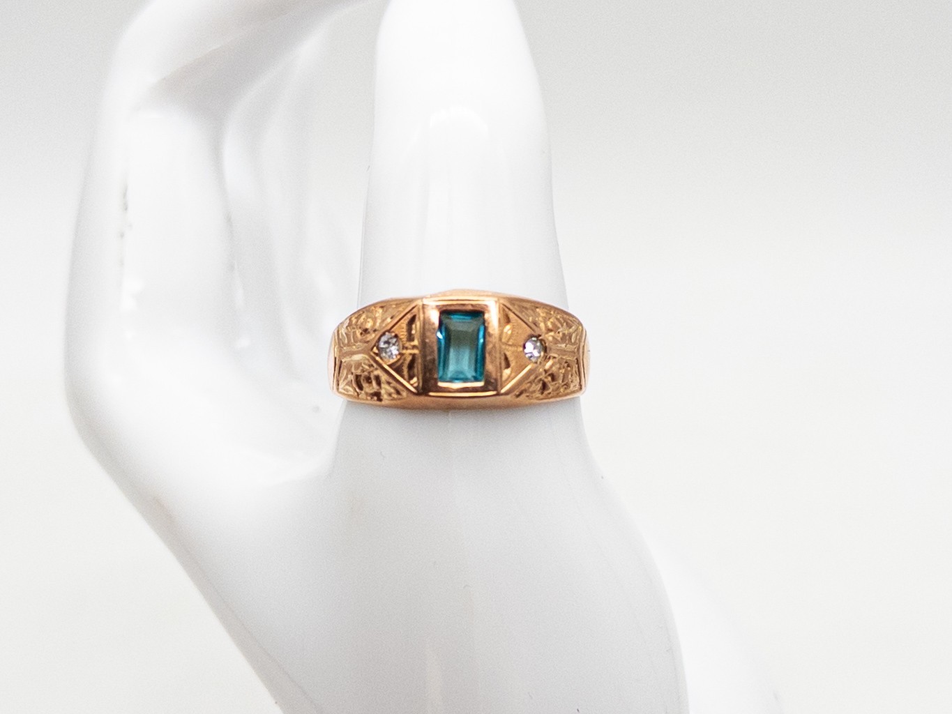 Antique 1890s $4000 1ct Colombian Emerald Diamond 14k Rose Gold 9mm Mens Ring