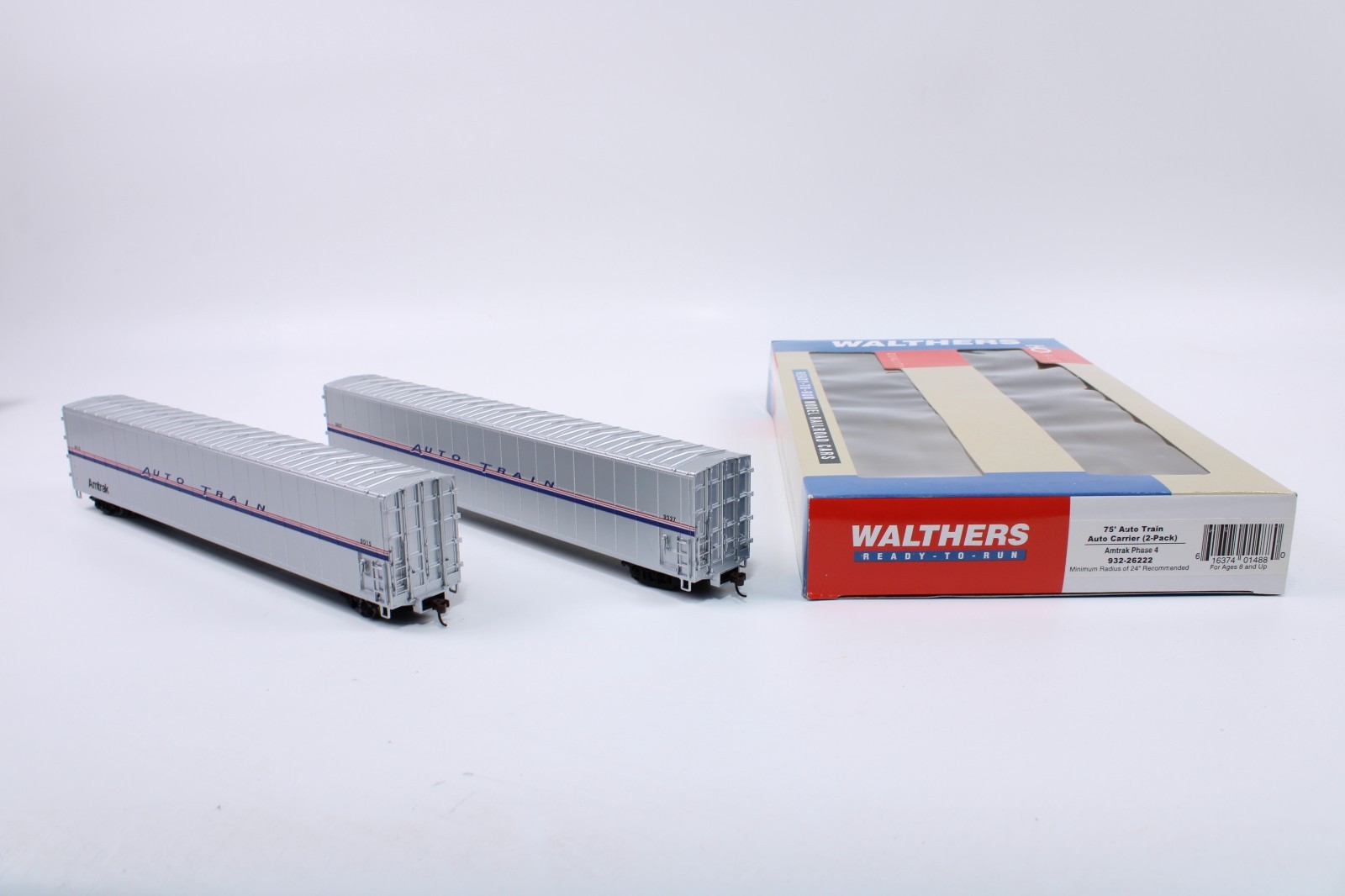 Walthers 932-26222 HO 75' Auto Train Auto Carrier 2-Pack Amtrak Phase 4
