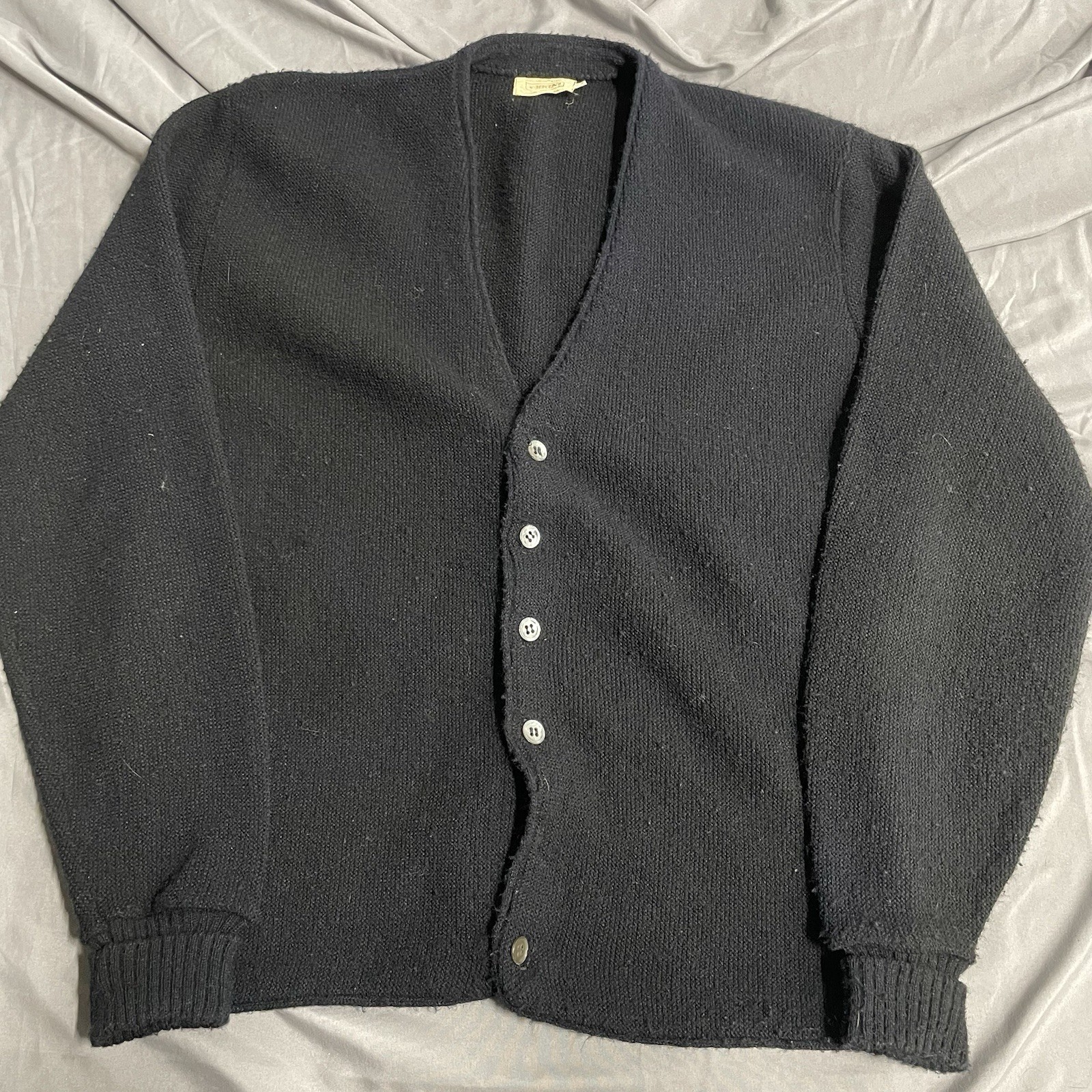 Vintage 60s 70s Brent Montgomery Ward Acrylic Black Cardigan Sweater Sz Medium