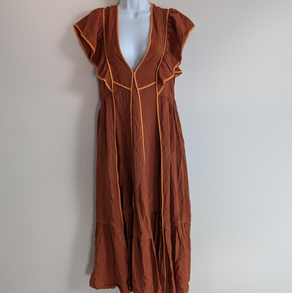 Anthropologie Mimi Maxi Dress Womens Small Flutter Sleeve Relaxed Coastal Boho