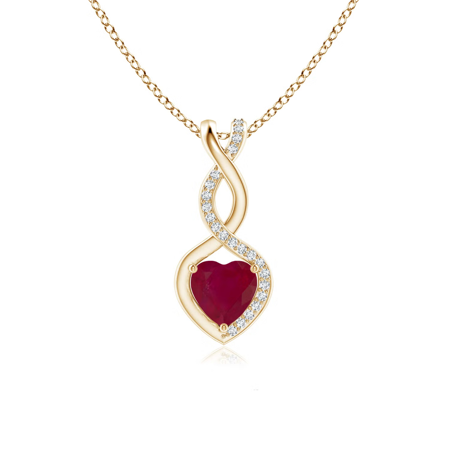 ANGARA 0.89Ctw Natural Ruby Infinity Heart Pendant Necklace in 14K Yellow Gold