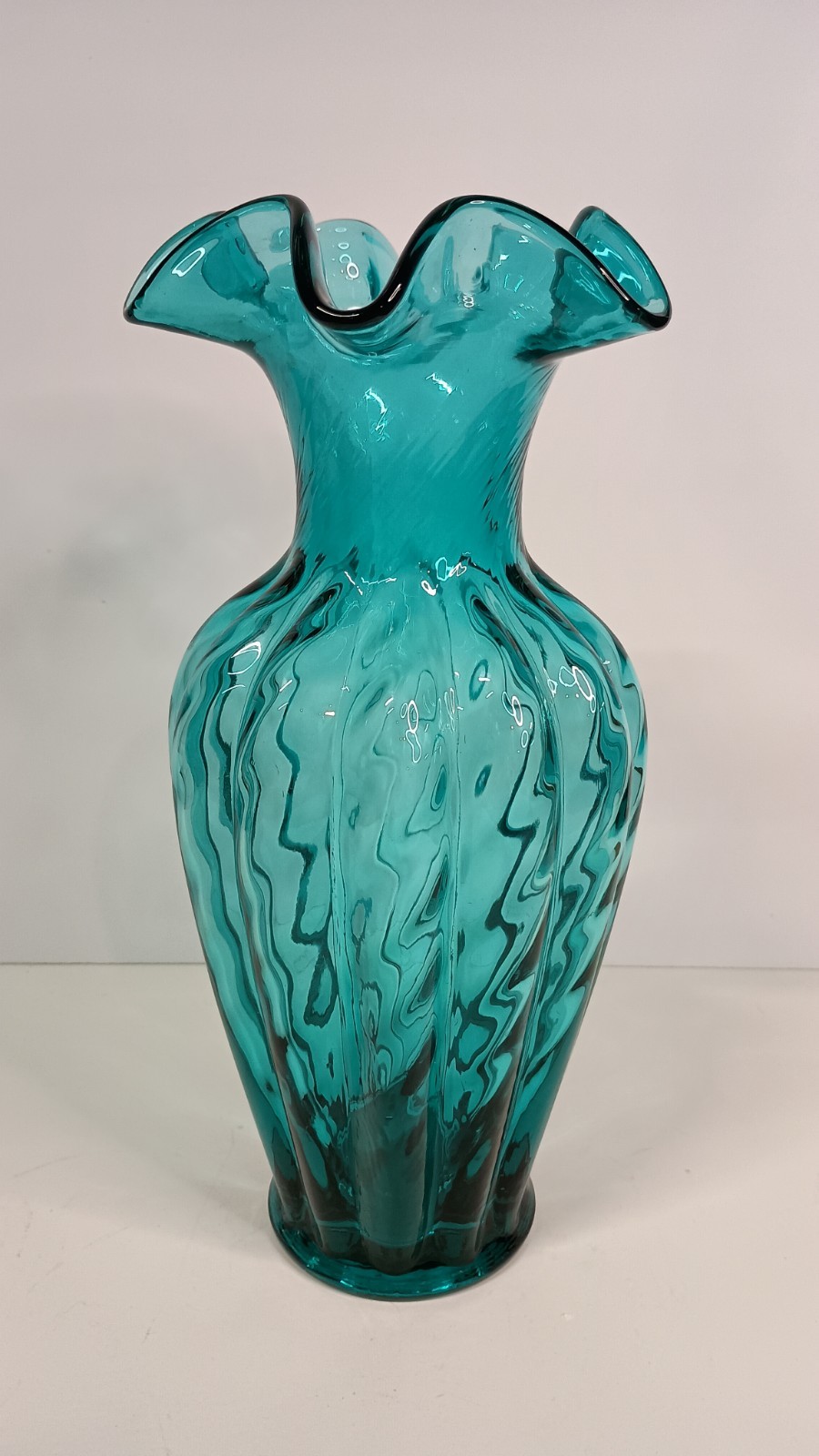 Fenton Teal Blue Optic Swirl Vase 11” Height Fenton Teal Blue Optic Swirl Vase 11” Height