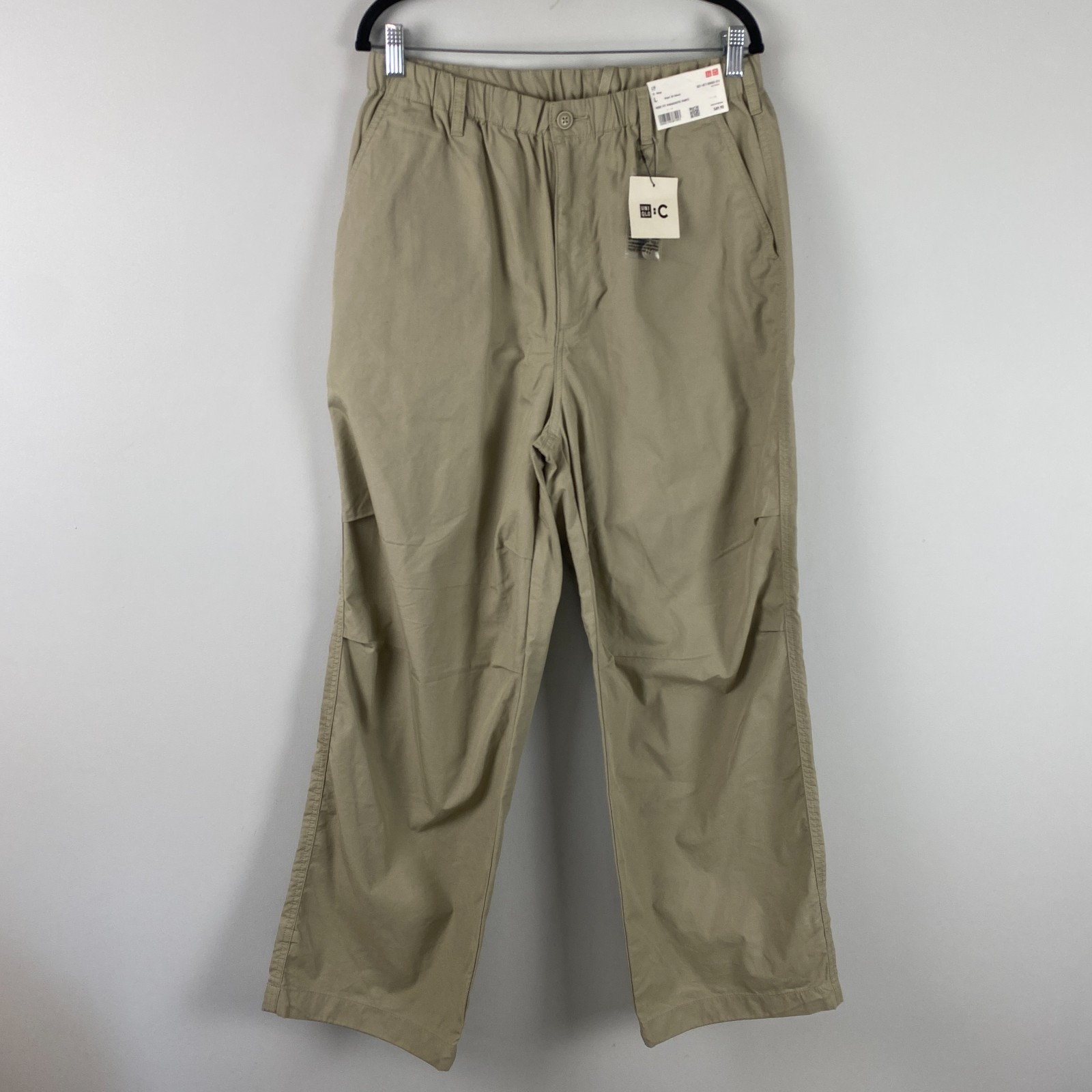 Uniqlo Wide Parachute Pants Mens Large Wide Fit Beige Elastic Waist
