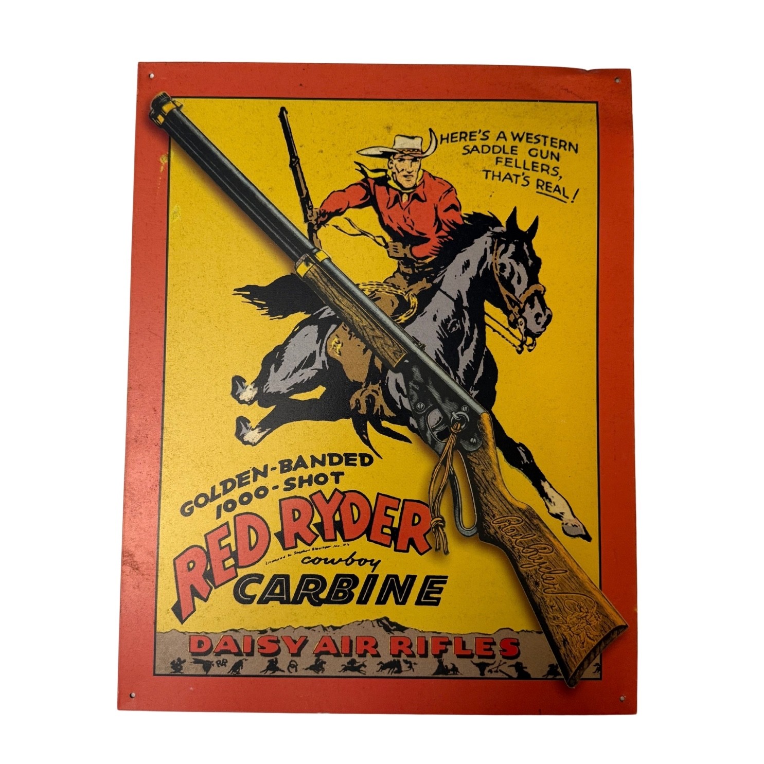 Vintage Style Daisy Red Ryder Carbine Tin Metal Sign 3D Rifle Western BB Gun Ad