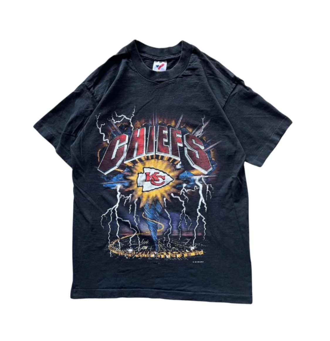 Vtg Kansas City Chiefs Football Team Lightning 90s Black T shirt HN8547