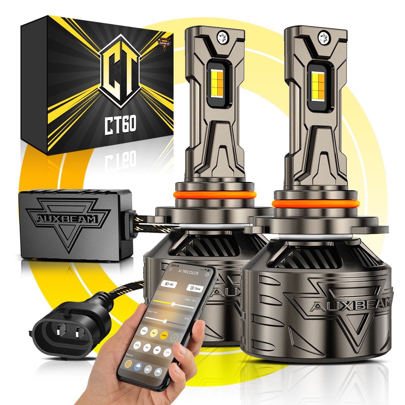 AUXBEAM 9005 LED Headlights High Beam Bi-Color Smart via Bluetooth App Control