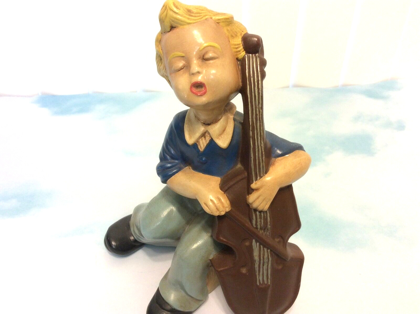 Vintage Seated Boy Playing Cello Figure Figurine Label #1 Cellist Music Ceramic Vintage Seated Boy Playing Cello Figure Figurine Label #1 Cellist Music Ceramic