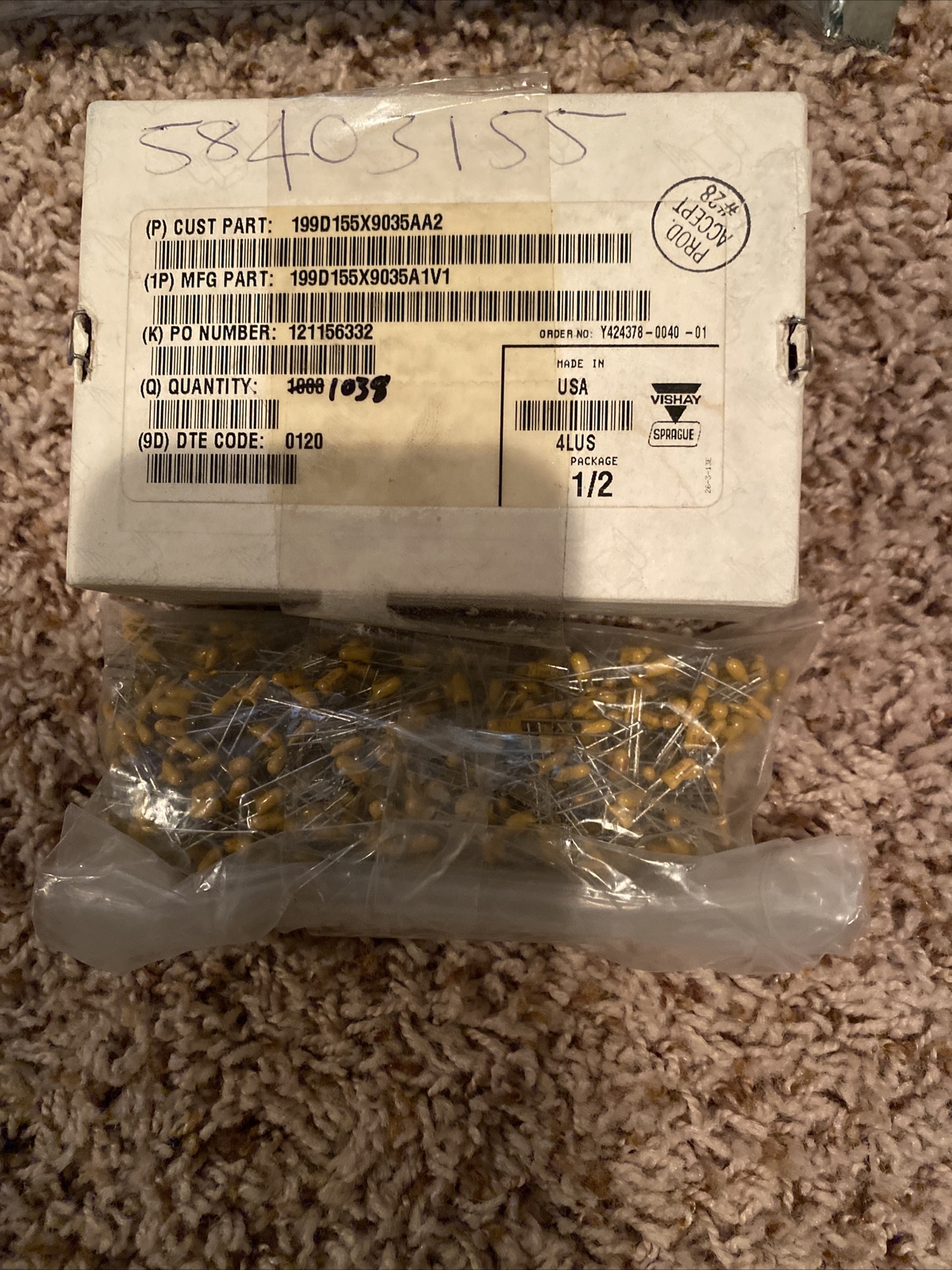 SPRAGUE 199D155X9035A1V1 Original Product Capacitor New Lot Of 2000 SPRAGUE 199D155X9035A1V1 Original Product Capacitor New Lot Of 2000