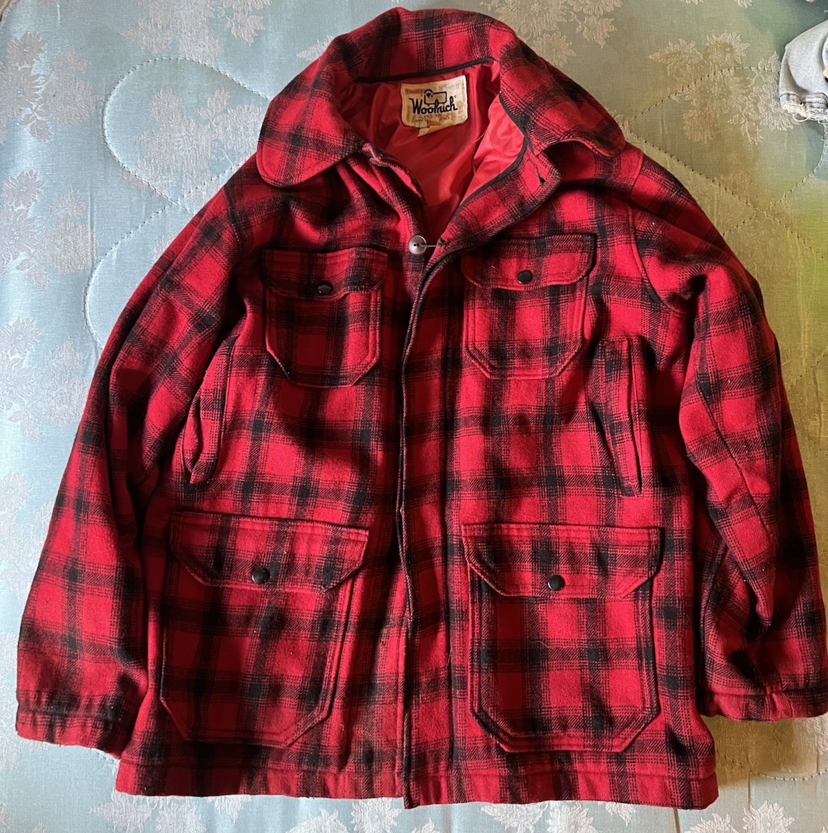 Vintage Woolrich Red Black Plaid Wool Jacket Style 523 Quilted Lining Read Desc
