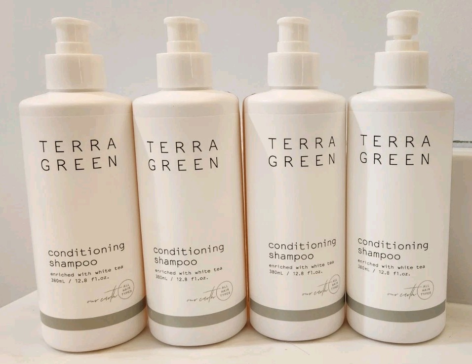 4 PACK Terra Green Hair Conditioning SHAMPOO Enriched With White Tea 12.8 FL oz