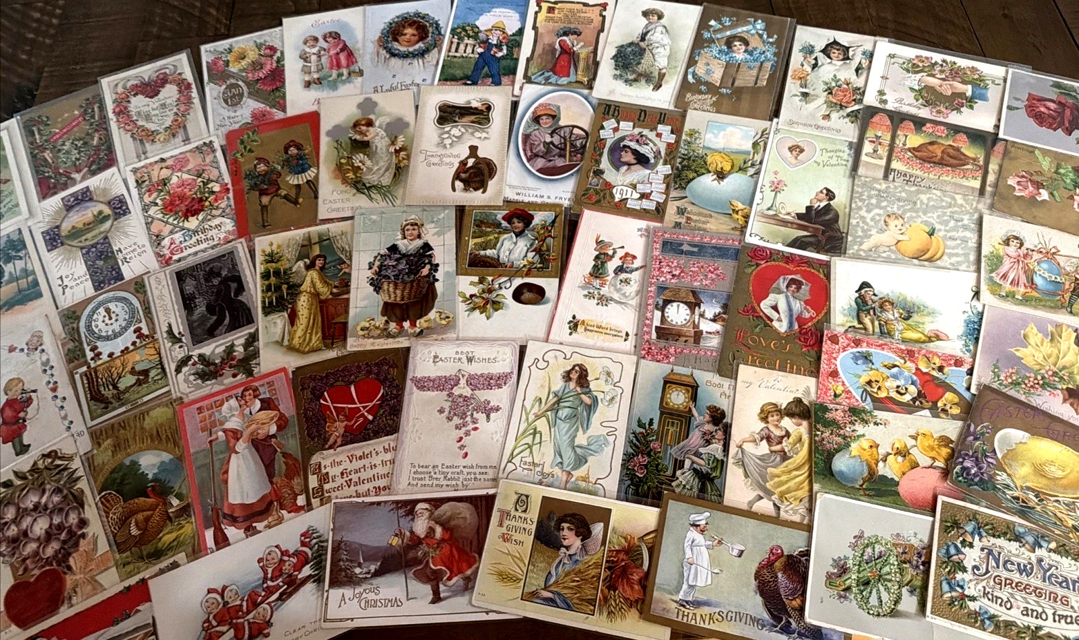Lot of 60~Mixed~ Antique Vintage Holidays Greetings 1900's Postcards~Santa~s788