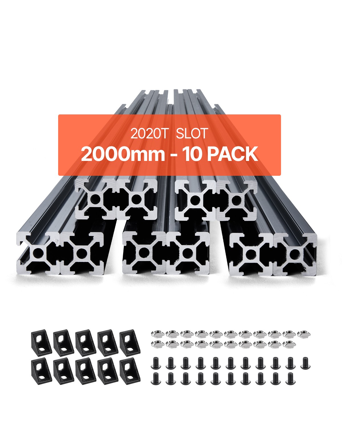 VEVOR 10PCS 78.7 in (2000mm) T Slot 2020 Aluminum Extrusion Anodized Linear Rail