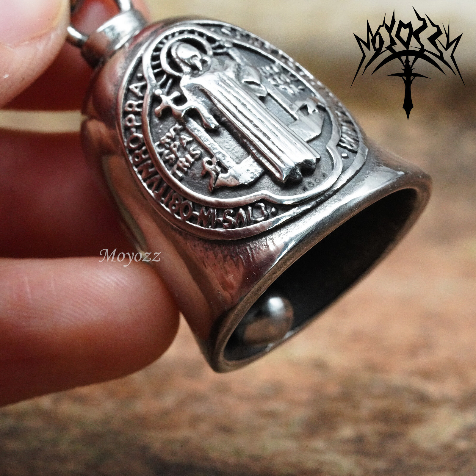 Silver Cross Saint Benedict Motorcycle Gremlin Bell Biker Ride Bell Pendant