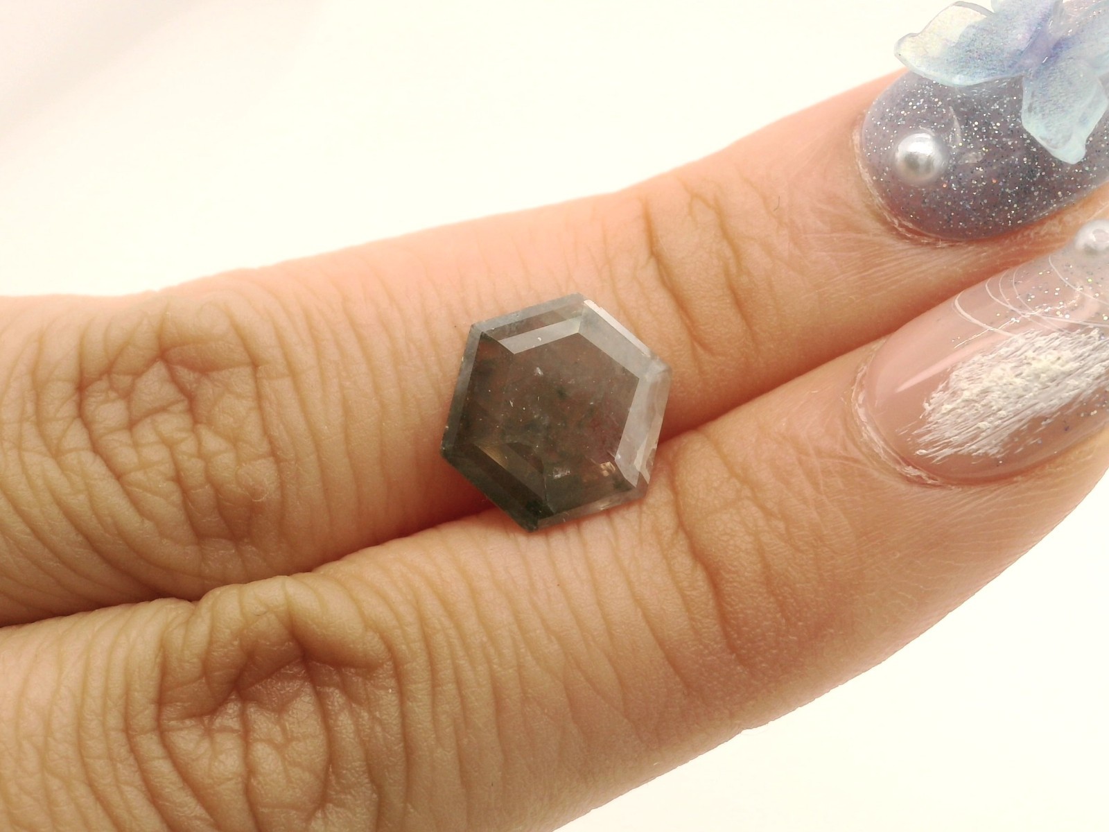 1.87ct 12mm Hexagon diamond Salt and Pepper , gray diamond, Natural solitaire 