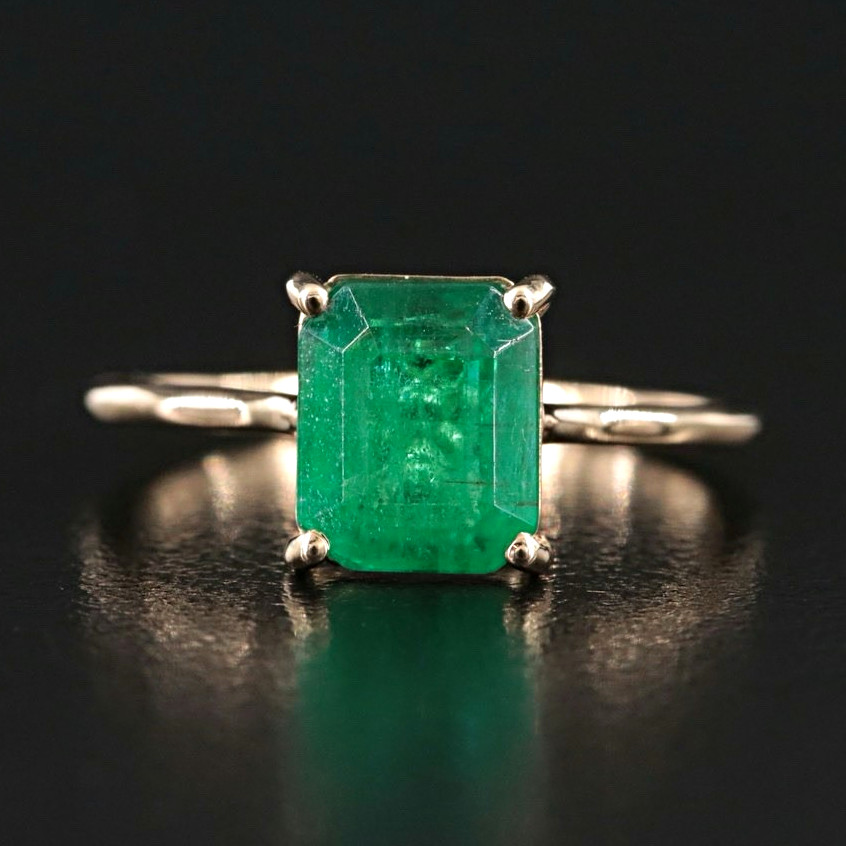 GIA Certified 2.13ct Natural Zambian Emerald Solitaire Ring 14K Gold Sz 7.25 