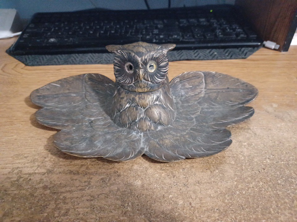 Vintage Brass? Metal Owl Inkwell w/Hinged Head, Damage *See Pictures* Heavy Vintage Brass? Metal Owl Inkwell w/Hinged Head, Damage *See Pictures* Heavy