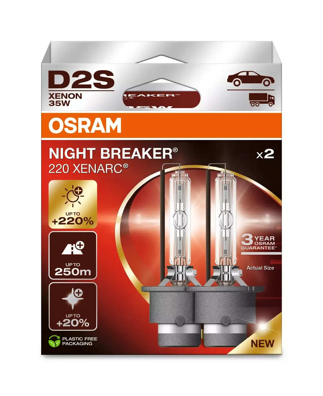 D2S OSRAM 66240XN2 NIGHT BREAKER 220 XENARC HID XENON BULBS (2 PACK)