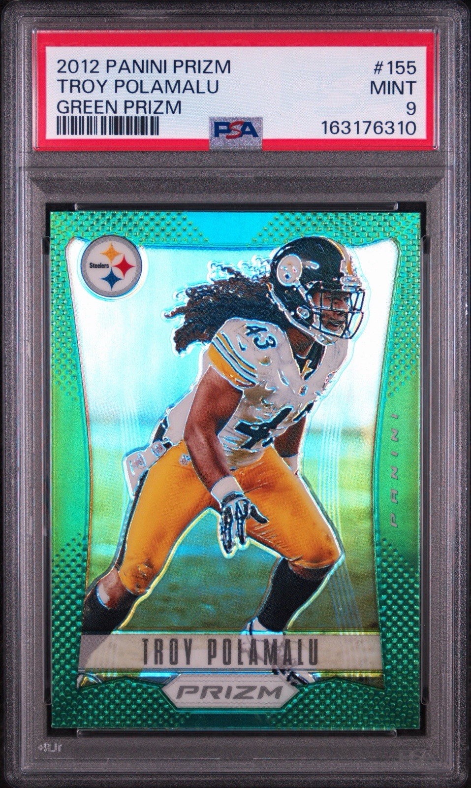 2012 Panini Prizm Green Prizm Troy Polamalu #155 PSA 9 Steelers Rare Low Pop