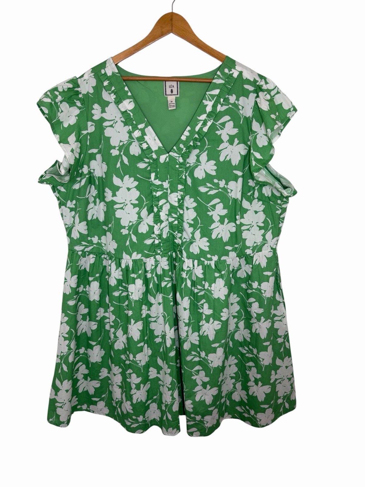 Anthropologie LEA Cotton Boho Floral V-Neck Babydoll Cottage Peasant Dress 3X