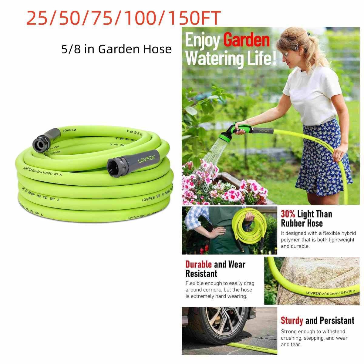 10/25/50/75/100/150FT Premium 5/8'' Rubber Garden Hose ZillaGreen (No Spray Gun)