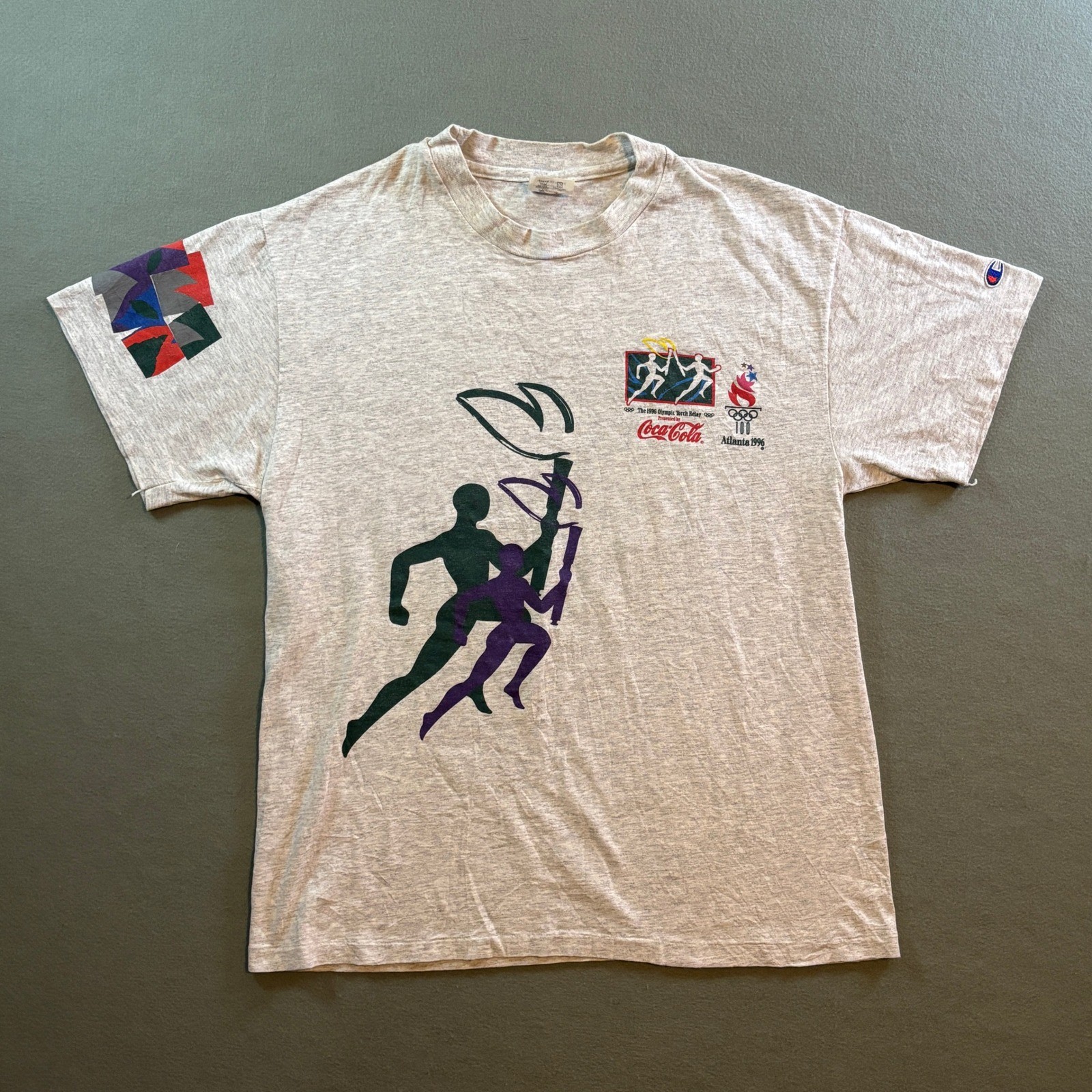 VTG 1996 Atlanta Olympics Torch T Shirt Mens L Grey Coca-Cola 90s Single Stitch VTG 1996 Atlanta Olympics Torch T Shirt Mens L Grey Coca-Cola 90s Single Stitch