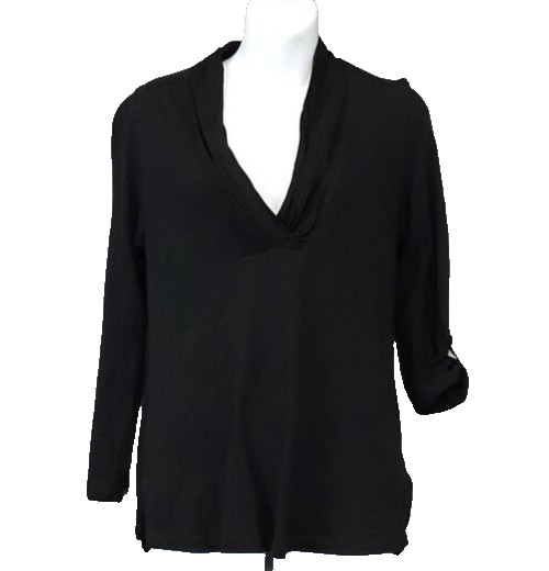 Anthropologie Deletta Womens BOHO Blouse Top Medium Black Long Sleeve Minimalist