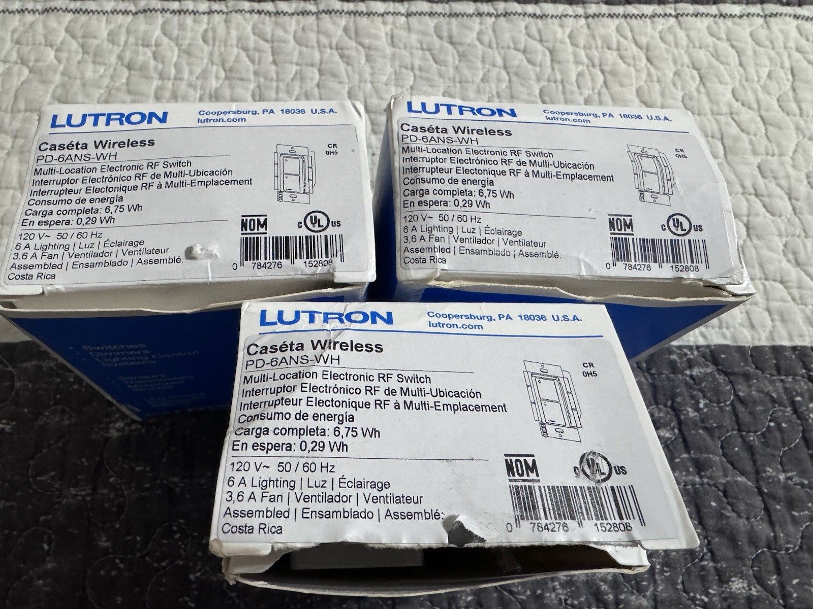 3 Lutron Caséta Wireless PD-6ANS-WH Multi-Location Electronic RF Switches NEW