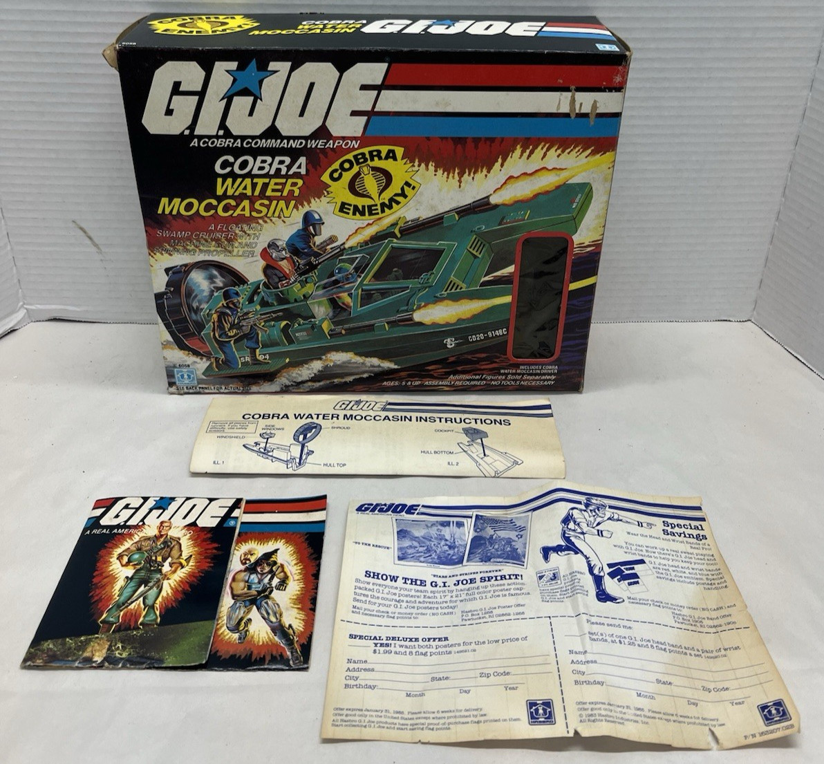 GI Joe Vintage 80s Cobra WATER MOCCASIN BOX w/Figure File Card Vehicle Paperwork