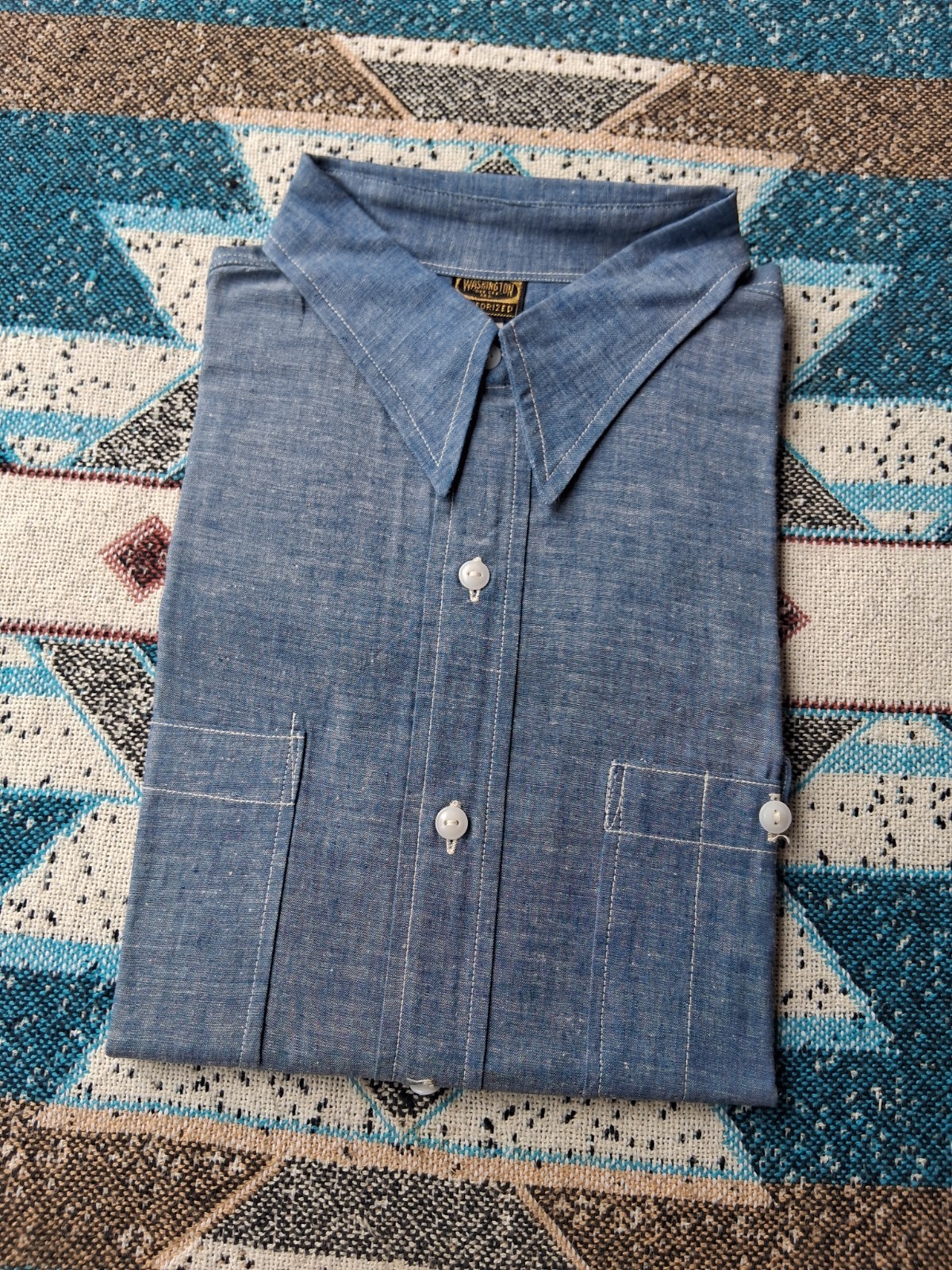1950s Washington Dee Cee Sanfordized Chambray Shirt XL Deadstock Big Size 17