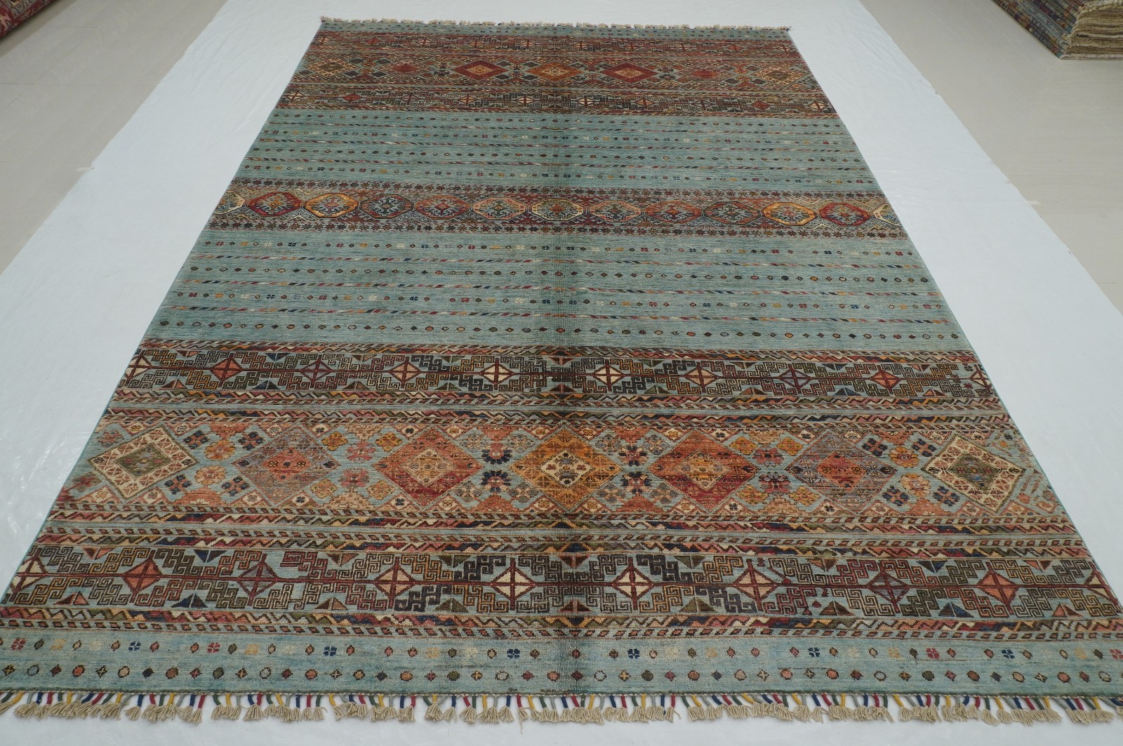7x10 Blue Khorjin Afghan Hand Knotted Wool Rug