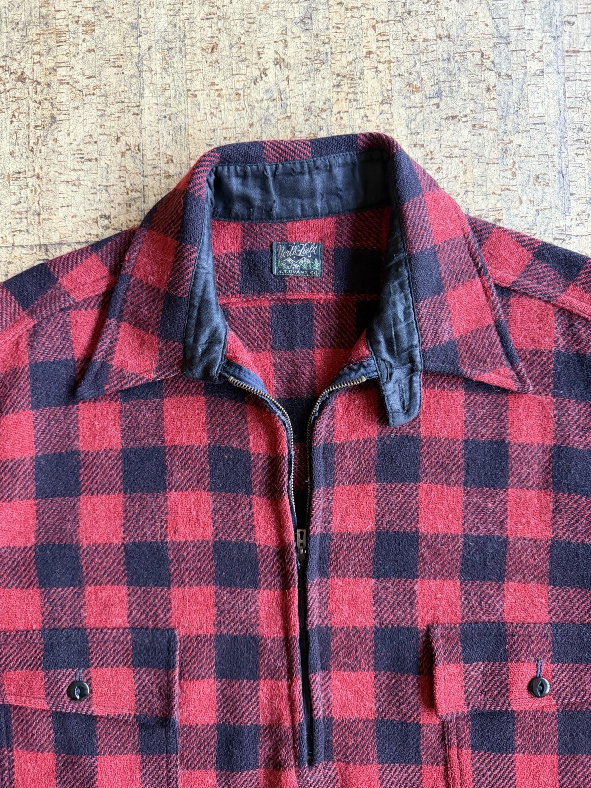 Vintage 1930s 1940s Chin Strap 3/4 Zip Wool Pullover Shirt Buffalo Plaid Large 