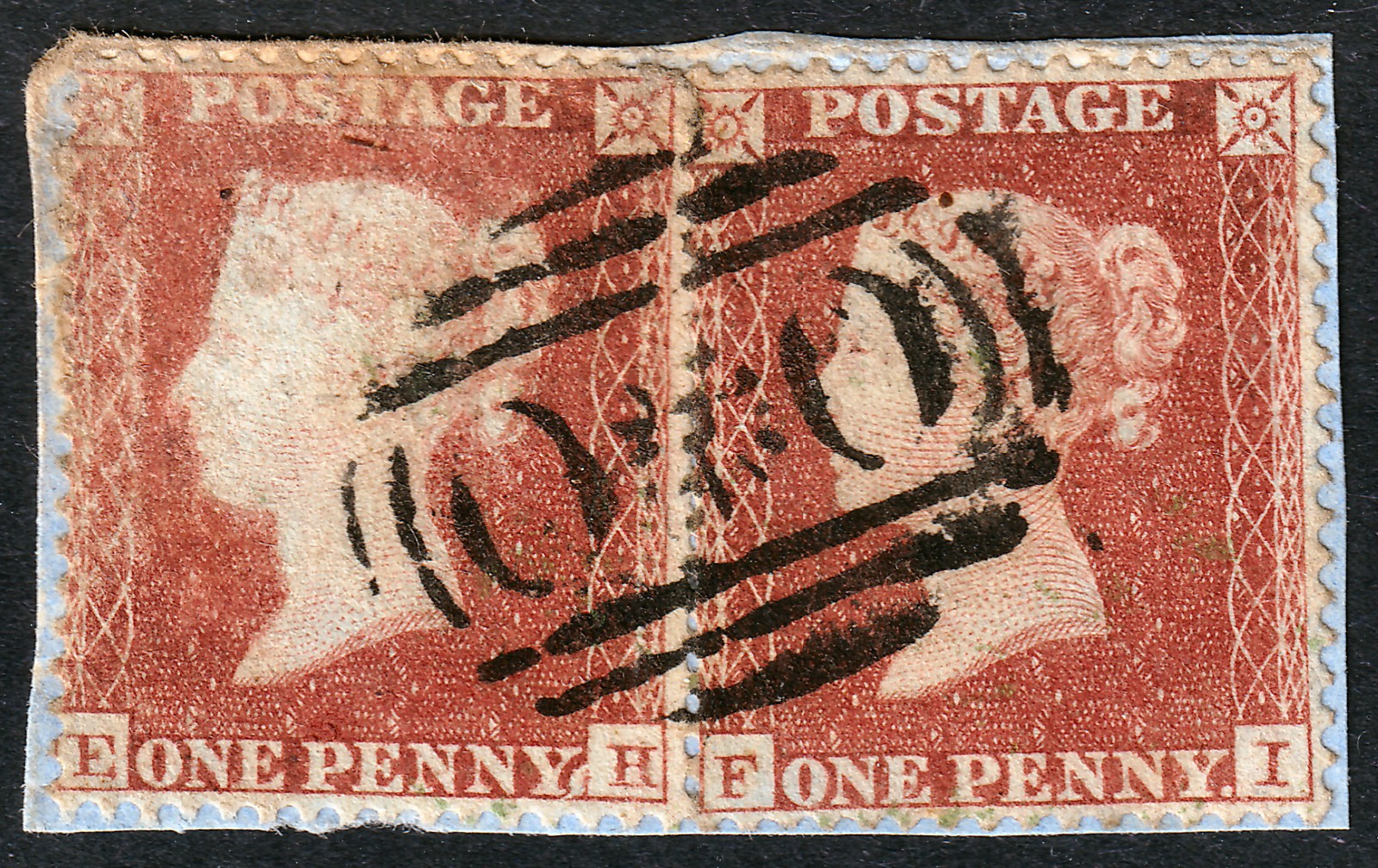 1855 SG Z10 1d RED BROWN RARE CRIMEA SINGLE OXO CANCEL PAIR ON PIECE (EH/FI)