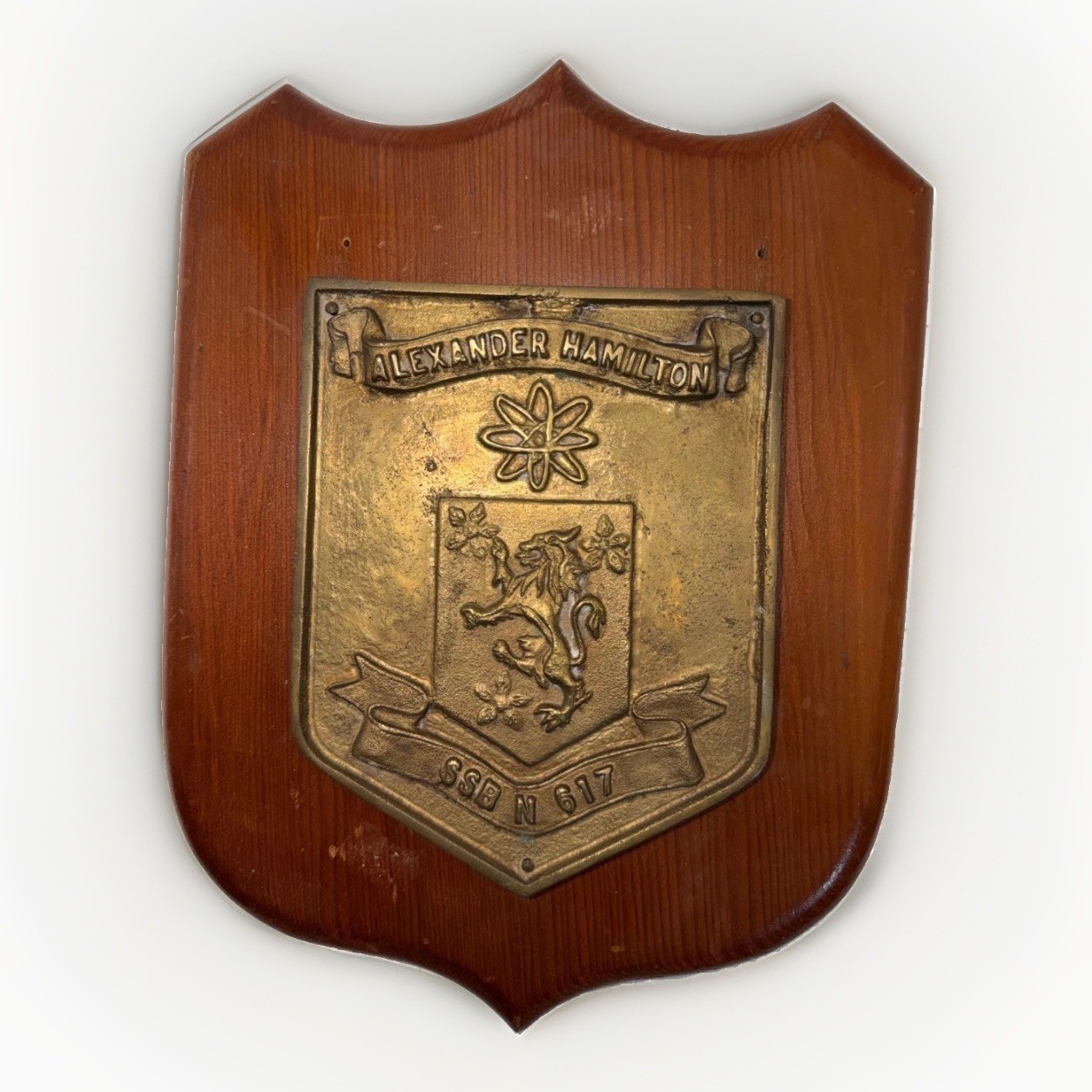 Vintage USS Alexander Hamilton SSBN-617 Brass Plaque Wood Shield Navy Submarine