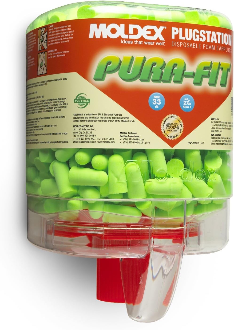 M6844 Pura-Fit Earplugs, Long Length (250 per Dispenser)