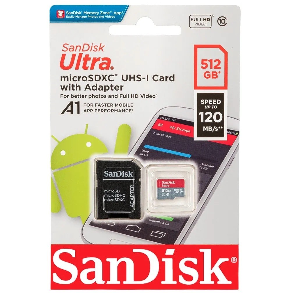 SanDisk Ultra 512GB Micro SD SDXC C10 A1 UHS-1 4K HD 120MB/s Memory Card - New