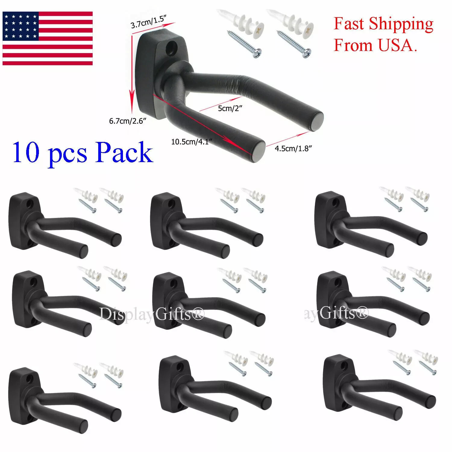 10 PCS Pack Guitar Hangers Hook Holder Wall Mount Hanger Display Instrument 10 PCS Pack Guitar Hangers Hook Holder Wall Mount Hanger Display Instrument