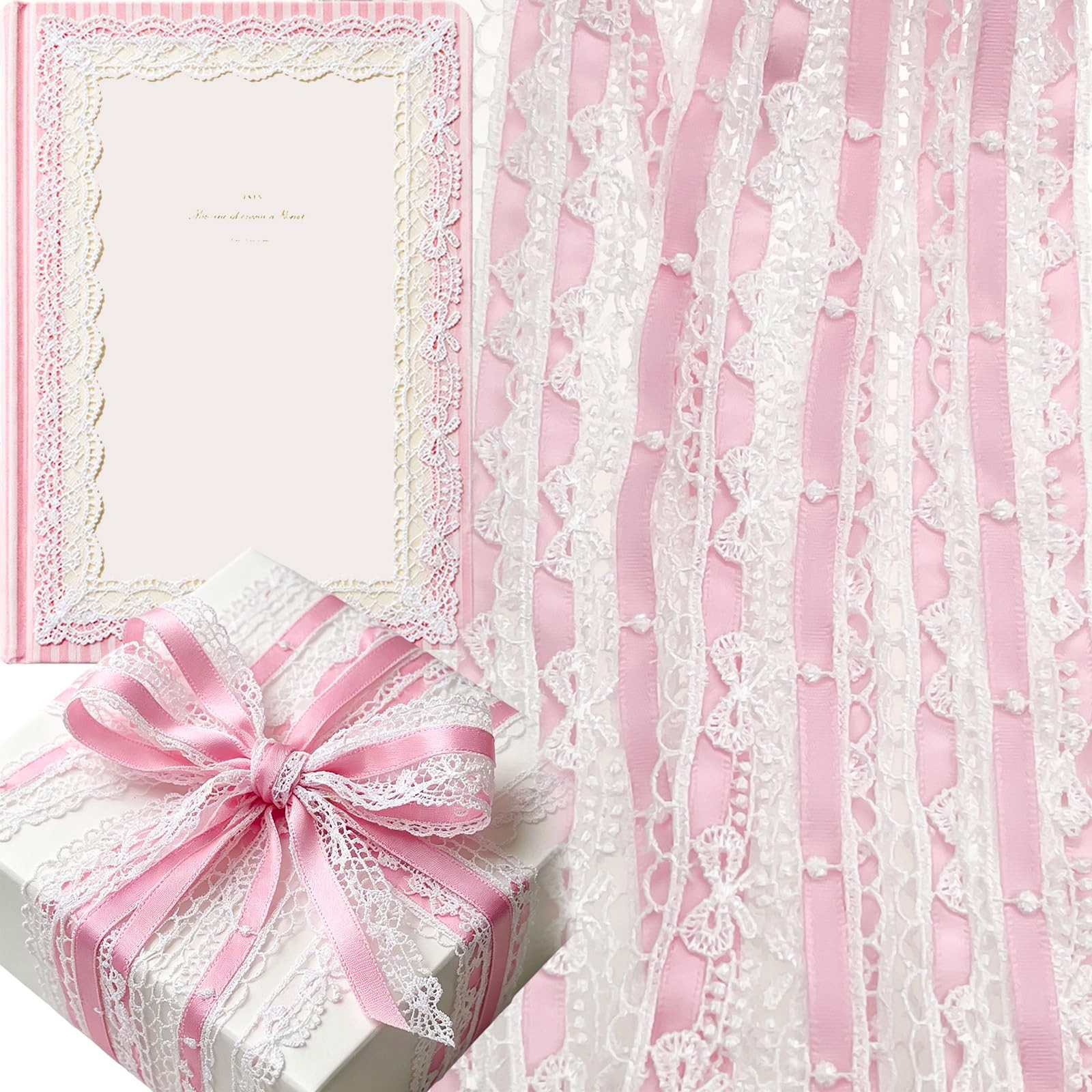 4 Yards Vintage Pink Lace Ribbon, Elastic Stretch Lace Trim for Gift Wrapping, B