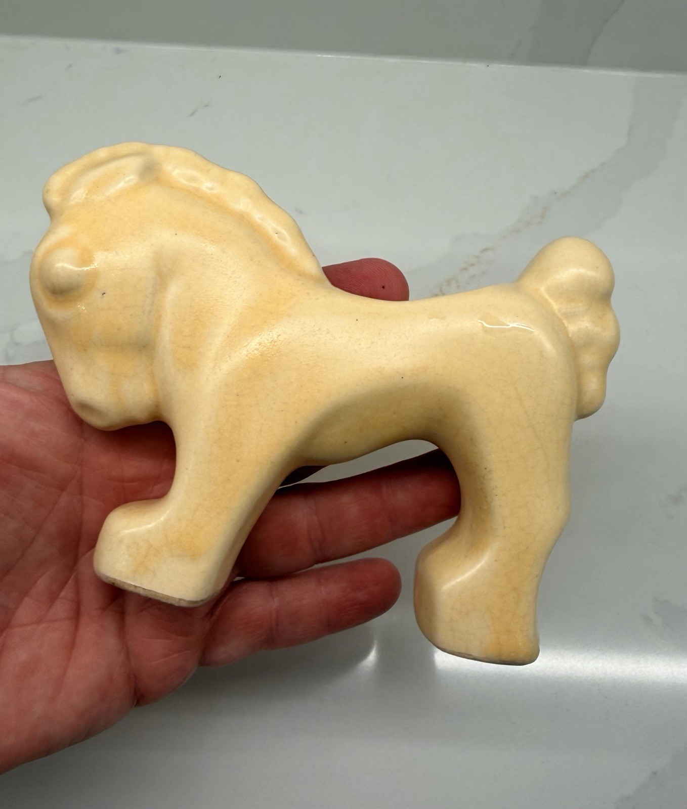 Vtg McCoy Pottery Yellow Stretch Horse Planter Leslie Cope MCM 5.5”