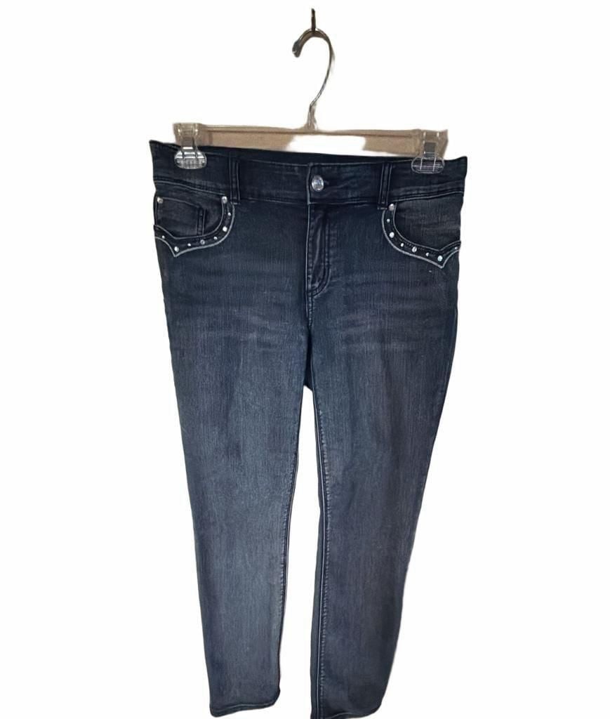 Chico\'s Platinum Jeans Size 0 Rhinestone Embellished Dark Wash Skinny Chico\'s Platinum Jeans Size 0 Rhinestone Embellished Dark Wash Skinny