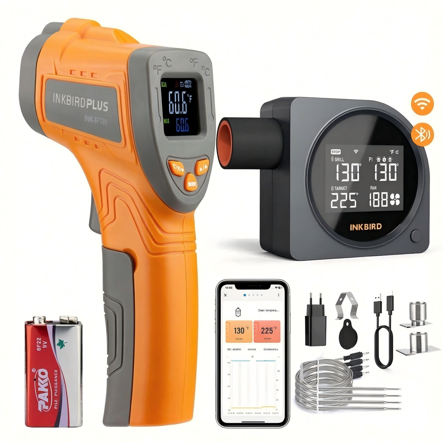 INKBIRD Automatic Smoker Fan Controller WiFi Bluetooth Infrared Thermometer Gun