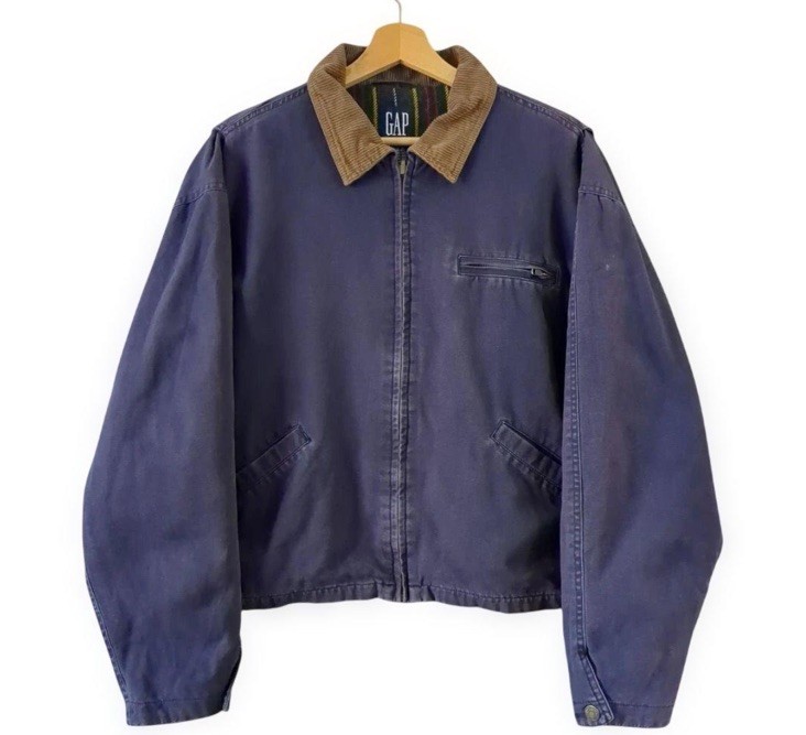Vtg 90’s GAP Jacket Detroit Style Eggplant Purple Sun Faded Plaid Lined M Boxy 