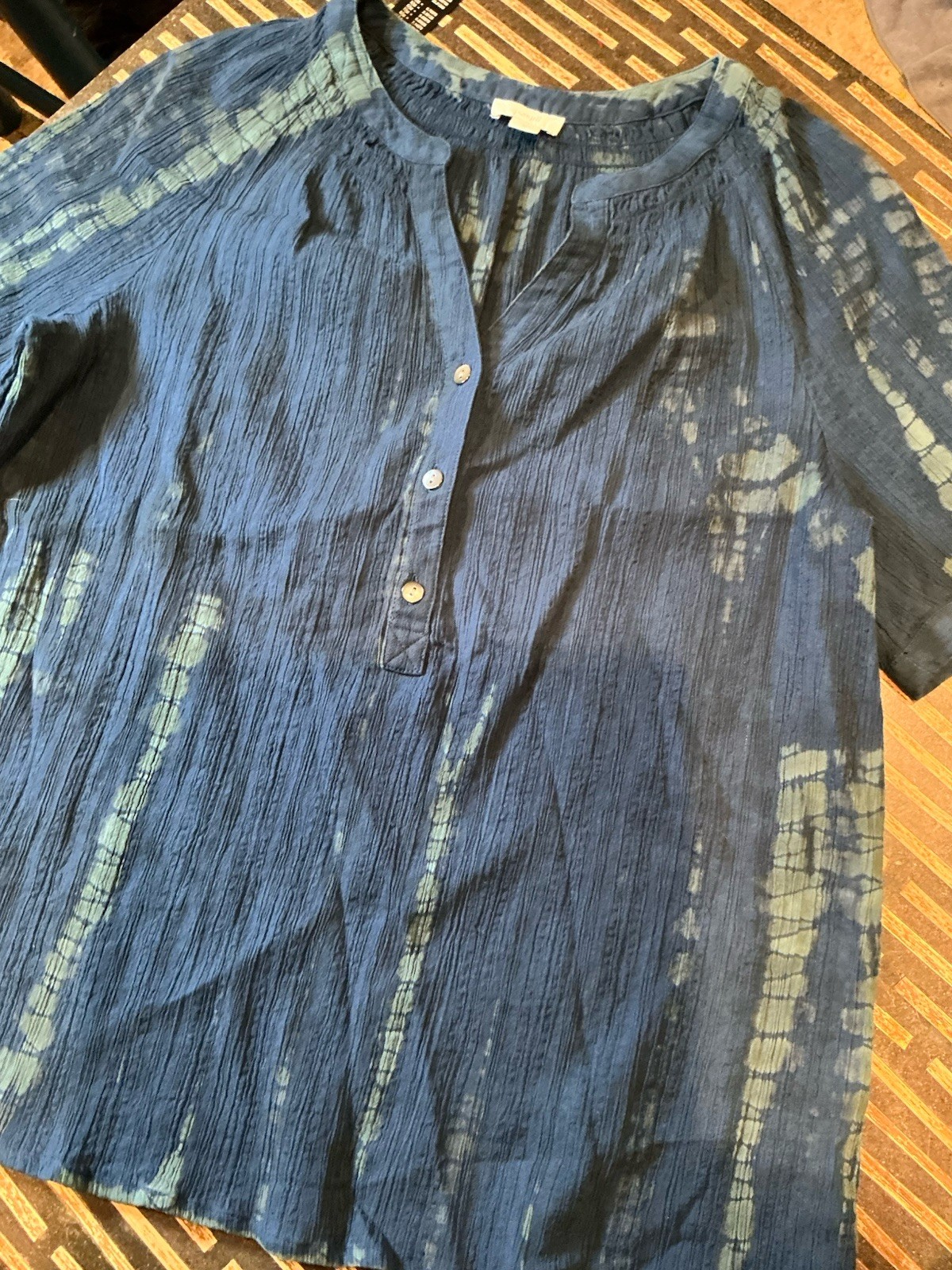 J.Jill Pure Jill Womens M Blue Tie Dye Crinkle Gauze Cotton Tunic Boho