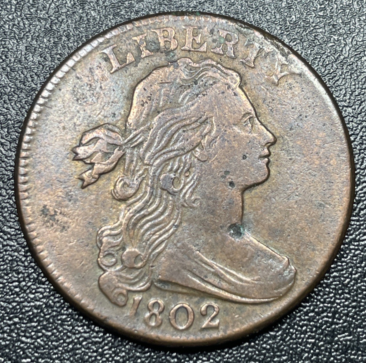 1802 Draped Bust Large Cent 1c S-232 Reverse Cud VF+ Details