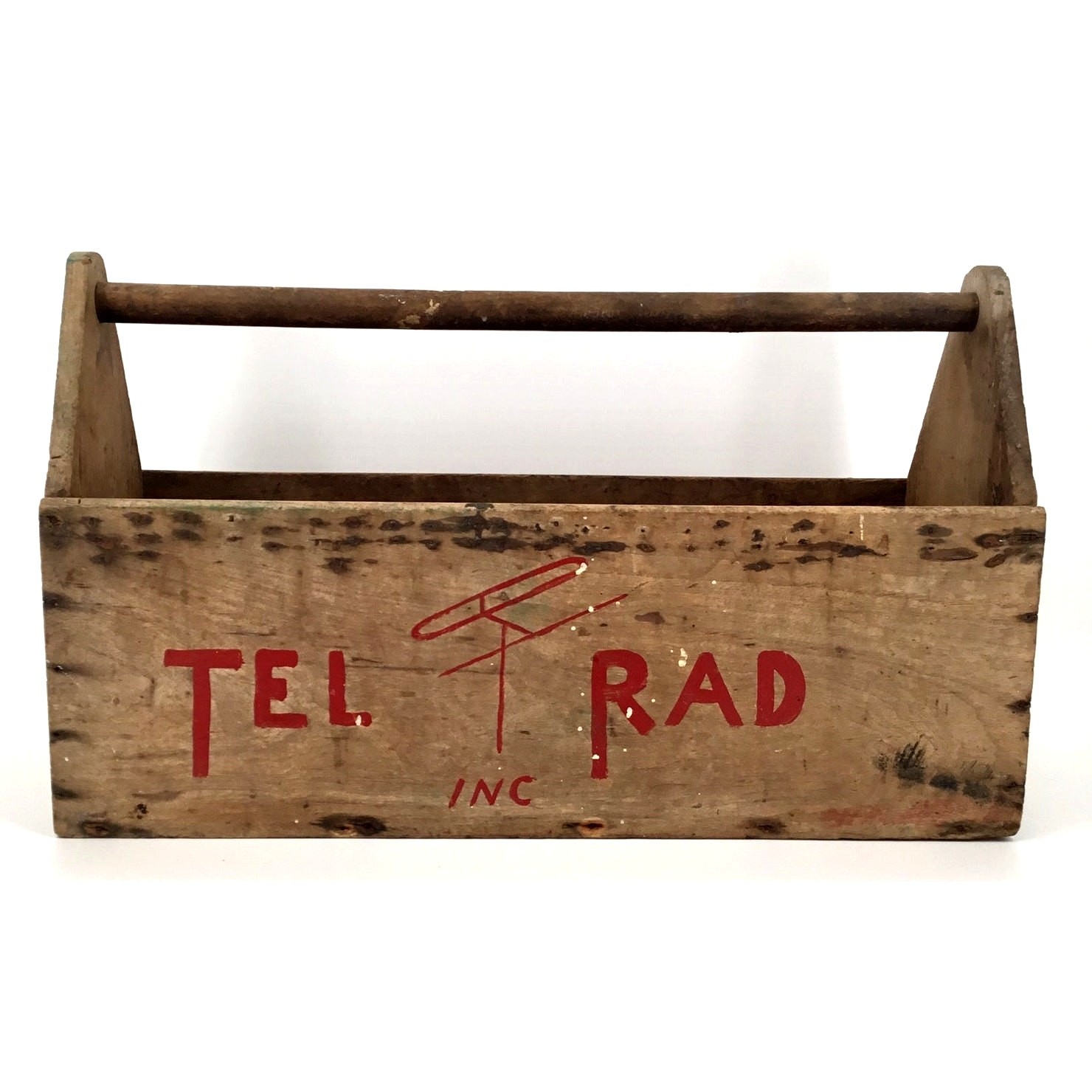 Vintage TEL-RAD Inc Wooden Tool Tote Carrier Advertising Box Primitive Farmhouse