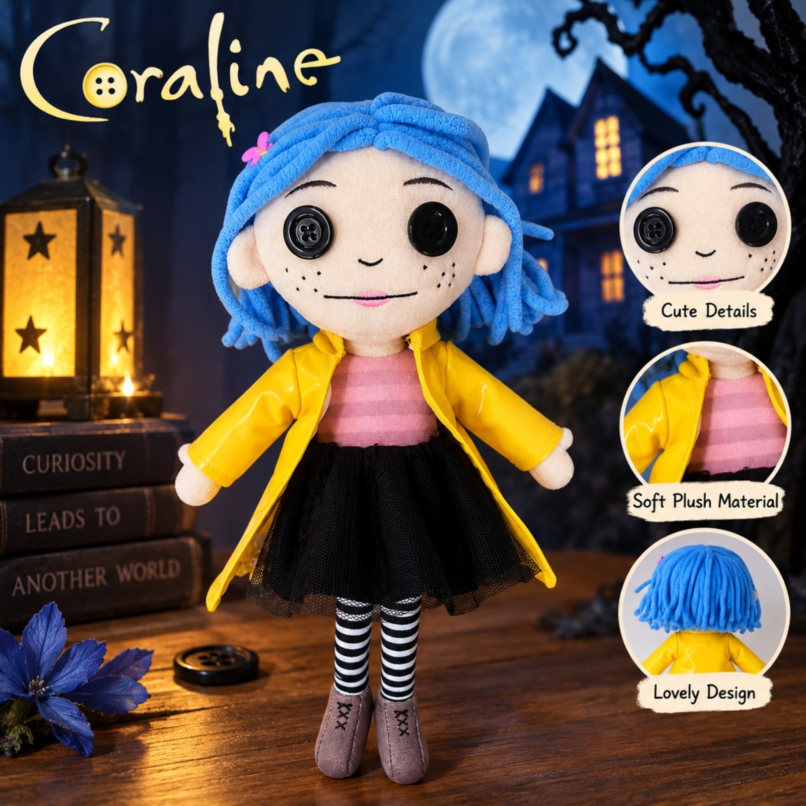 28cm Coraline Plush Doll Soft Stuffed Toy Kawaii Pillow Kids Cute Collectible