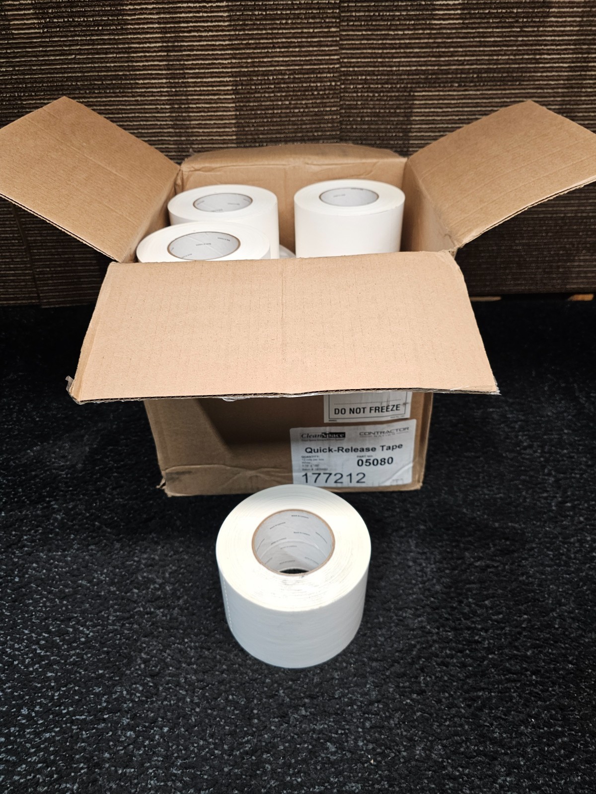 (QTY 12) CleanSpace 05080 Quick-Release Tape 3.78” x 180 ft. White