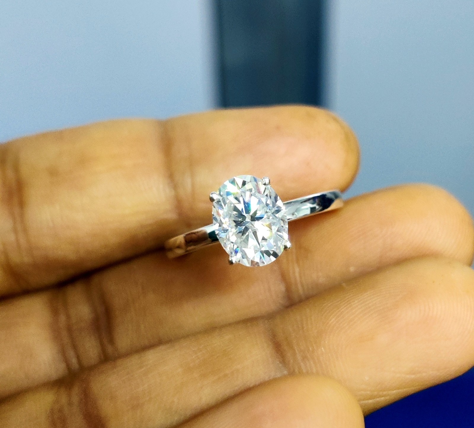 1Ct Oval Cut Natural Moissanite Solitaire Engagement Ring 14K White Gold Plated
